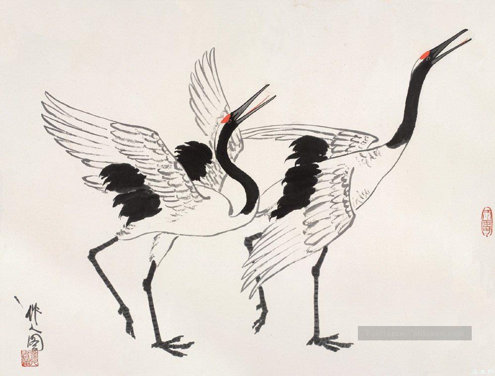 Wu Zuoren grues vieux oiseaux d’encre de Chine Peintures à l'huile